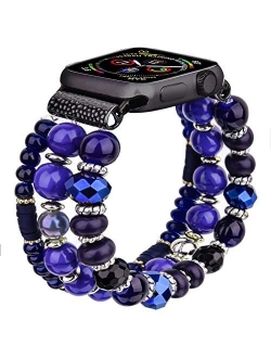 CAGOS Bracelet Beadeds Compatible with Apple Watch Band 38mm/40mm Series SE/6/5/4/3/2/1 Cute Handmade Fashion Elastic Stretch Beaded Strap Replacement with Stainless Stee