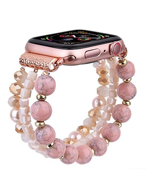 CAGOS Bracelet Beadeds Compatible with Apple Watch Band 38mm/40mm Series SE/6/5/4/3/2/1 Cute Handmade Fashion Elastic Stretch Beaded Strap Replacement with Stainless Stee