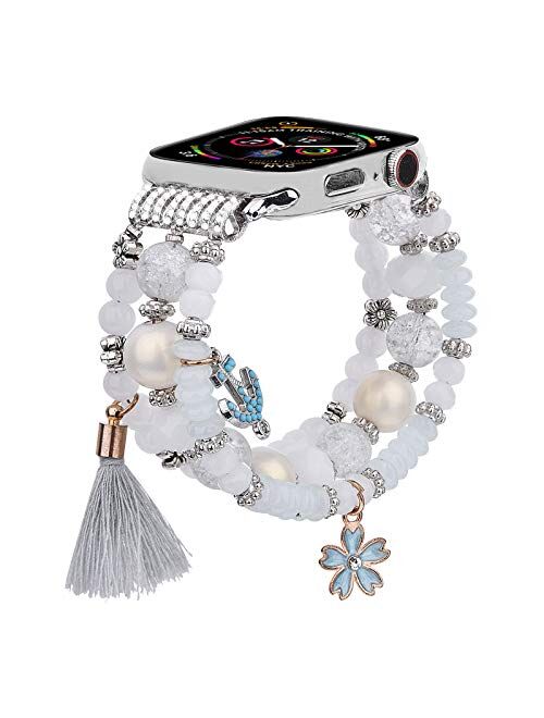 CAGOS Bracelet Beadeds Compatible with Apple Watch Band 38mm/40mm Series SE/6/5/4/3/2/1 Cute Handmade Fashion Elastic Stretch Beaded Strap Replacement with Stainless Stee