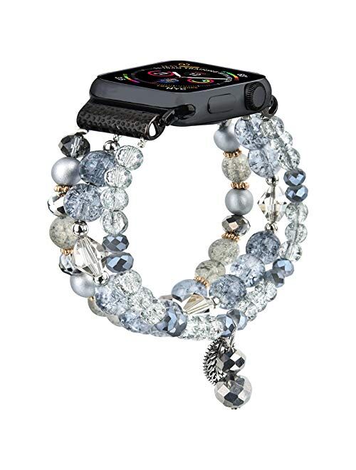 CAGOS Bracelet Beadeds Compatible with Apple Watch Band 38mm/40mm Series SE/6/5/4/3/2/1 Cute Handmade Fashion Elastic Stretch Beaded Strap Replacement with Stainless Stee