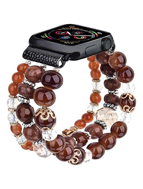 CAGOS Bracelet Beadeds Compatible with Apple Watch Band 38mm/40mm Series SE/6/5/4/3/2/1 Cute Handmade Fashion Elastic Stretch Beaded Strap Replacement with Stainless Stee