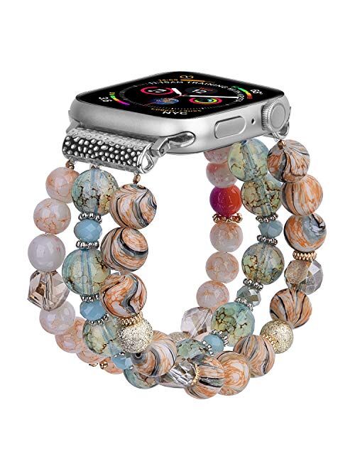 CAGOS Bracelet Beadeds Compatible with Apple Watch Band 38mm/40mm Series SE/6/5/4/3/2/1 Cute Handmade Fashion Elastic Stretch Beaded Strap Replacement with Stainless Stee