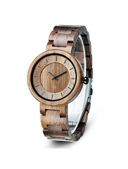 Wood Watches for Women, BEWELL Wooden Handmade Watch with Lightweight Adjustable Wood Band, Natural Casual Fashion Quartz Wristwatch