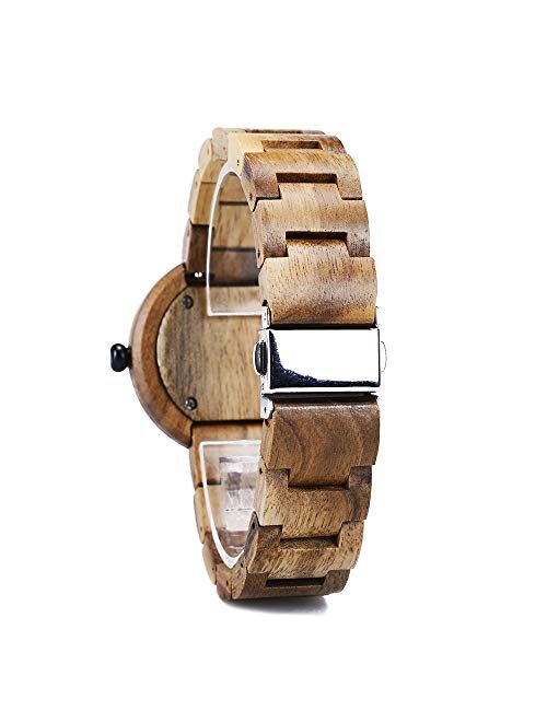 Wood Watches for Women, BEWELL Wooden Handmade Watch with Lightweight Adjustable Wood Band, Natural Casual Fashion Quartz Wristwatch