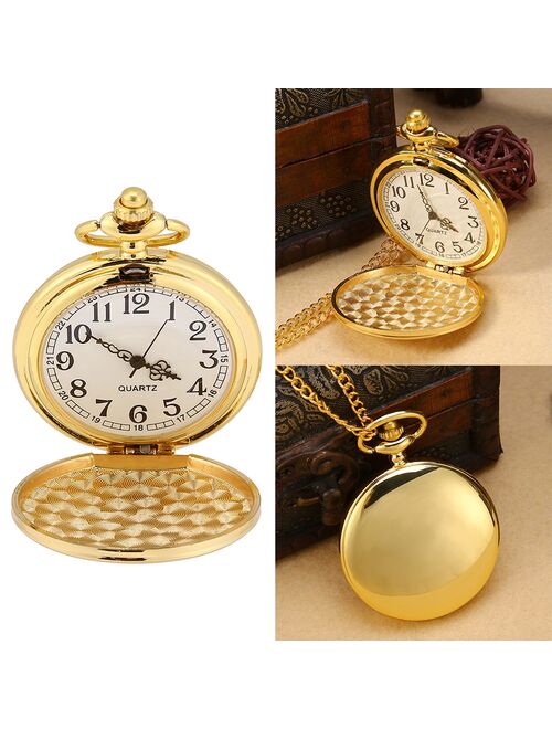 Ccdes Classical Pocket Watch,3Colors Classical Quartz Analog Smooth Pocket Watch Necklace Pendant with Chain,Pocket Watch