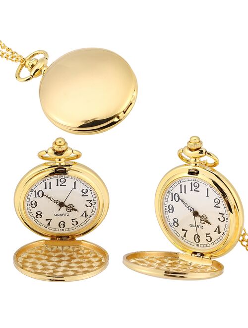 Ccdes Classical Pocket Watch,3Colors Classical Quartz Analog Smooth Pocket Watch Necklace Pendant with Chain,Pocket Watch