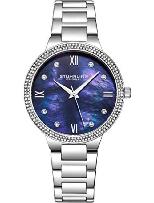 Stuhrling Original Womens Watch - Pave Crystal Bezel - Mother of Pearl Dial with Crystal Accents, 3907 Watches for Women Collection