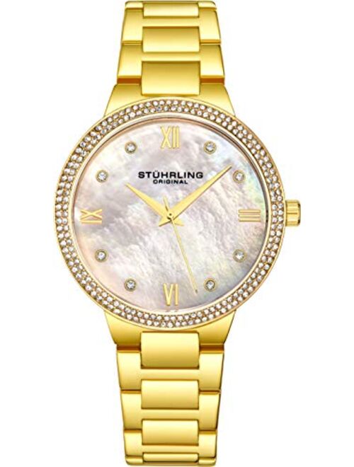 Stuhrling Original Womens Watch - Pave Crystal Bezel - Mother of Pearl Dial with Crystal Accents, 3907 Watches for Women Collection