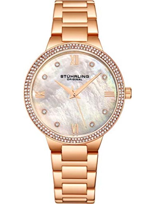 Stuhrling Original Womens Watch - Pave Crystal Bezel - Mother of Pearl Dial with Crystal Accents, 3907 Watches for Women Collection