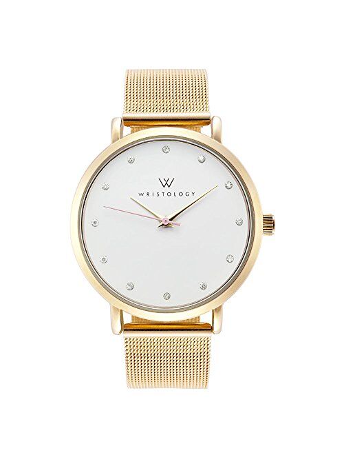 WRISTOLOGY Olivia Womens Watch Crystal Gold Boyfriend Ladies Stainless Steel Metal Mesh Strap Band