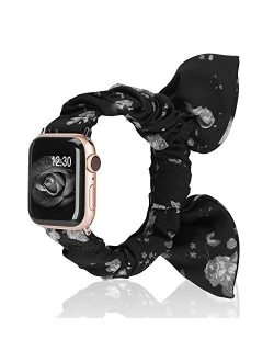 TOYOUTHS Compatible with Apple Watch Band Scrunchies 38/40mm with Butterfly Bow/Bunny Ears Cloth Fabric Elastic Scrunchy Wristband Bracelet Rose Gold Women Girl iWatch Se