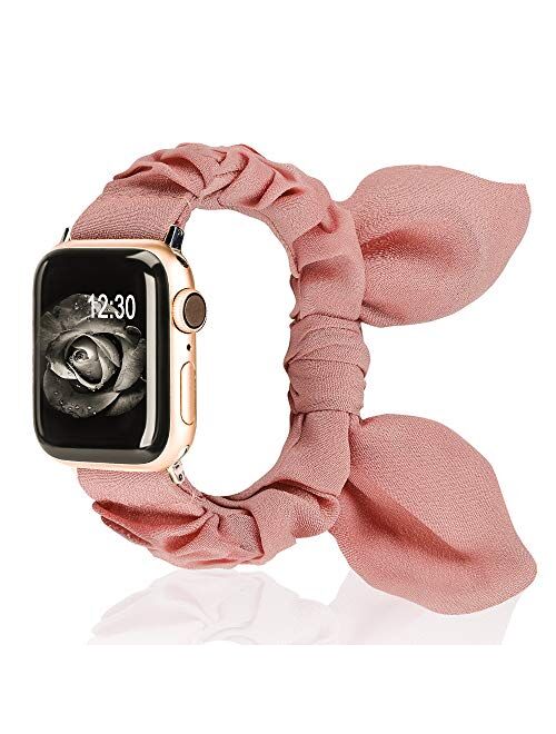 TOYOUTHS Compatible with Apple Watch Band Scrunchies 38/40mm with Butterfly Bow/Bunny Ears Cloth Fabric Elastic Scrunchy Wristband Bracelet Rose Gold Women Girl iWatch Se