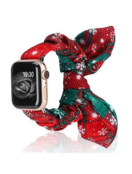 TOYOUTHS Compatible with Apple Watch Band Scrunchies 38/40mm with Butterfly Bow/Bunny Ears Cloth Fabric Elastic Scrunchy Wristband Bracelet Rose Gold Women Girl iWatch Se