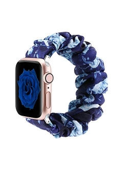 BMBMPT Scrunchie Elastic Watch Band Compatible with Apple Watch Band 38mm 40mm 42mm 44mm Cloth Soft Pattern Printed Fabric Wristband for iWatch Series 5,4,3,2,1 (A-Leopar