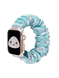 BMBMPT Scrunchie Elastic Watch Band Compatible with Apple Watch Band 38mm 40mm 42mm 44mm Cloth Soft Pattern Printed Fabric Wristband for iWatch Series 5,4,3,2,1 (A-Leopar