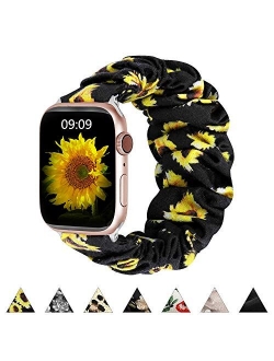 BMBMPT Scrunchie Elastic Watch Band Compatible with Apple Watch Band 38mm 40mm 42mm 44mm Cloth Soft Pattern Printed Fabric Wristband for iWatch Series 5,4,3,2,1 (A-Leopar