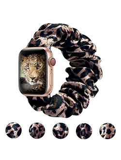 BMBMPT Scrunchie Elastic Watch Band Compatible with Apple Watch Band 38mm 40mm 42mm 44mm Cloth Soft Pattern Printed Fabric Wristband for iWatch Series 5,4,3,2,1 (A-Leopar