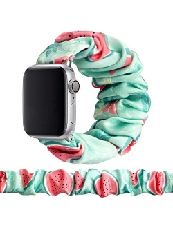 BMBMPT Scrunchie Elastic Watch Band Compatible with Apple Watch Band 38mm 40mm 42mm 44mm Cloth Soft Pattern Printed Fabric Wristband for iWatch Series 5,4,3,2,1 (A-Leopar