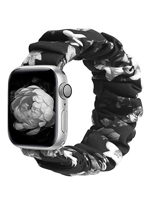 BMBMPT Scrunchie Elastic Watch Band Compatible with Apple Watch Band 38mm 40mm 42mm 44mm Cloth Soft Pattern Printed Fabric Wristband for iWatch Series 5,4,3,2,1 (A-Leopar