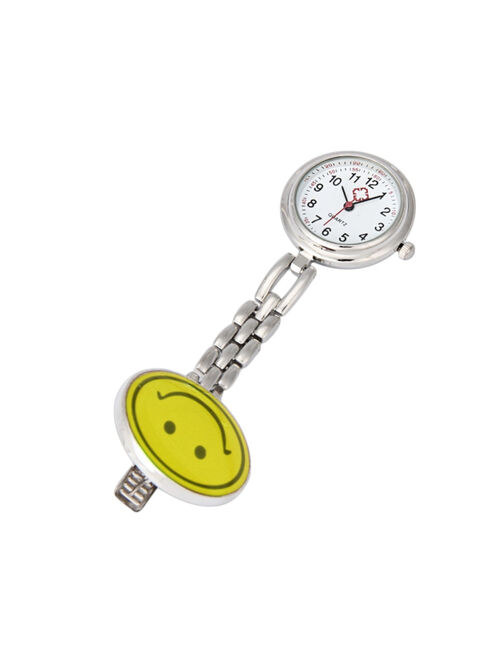 Quality Anti-Tarnish Nurses Shirt Pocket Hanging Smiley Face Brooch Watch  Silvertone Nurse Clip on Watch  COP-5