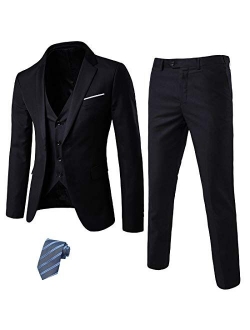 MrSure Men’s 3 Piece Suit Blazer, Slim Fit Tux with One Button, Jacket Vest Pants & Tie Set for Party, Wedding and Business