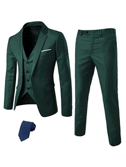 MrSure Men’s 3 Piece Suit Blazer, Slim Fit Tux with One Button, Jacket Vest Pants & Tie Set for Party, Wedding and Business