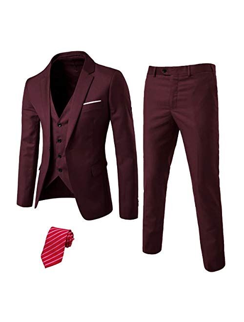 EastSide Men's Slim Fit 3 Pieces Suit, One Button Blazer Set, Jacket Vest & Pants