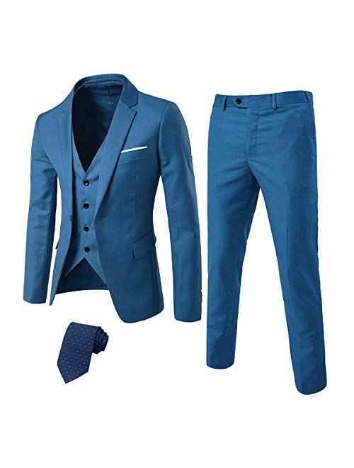 EastSide Men's Slim Fit 3 Pieces Suit, One Button Blazer Set, Jacket Vest & Pants