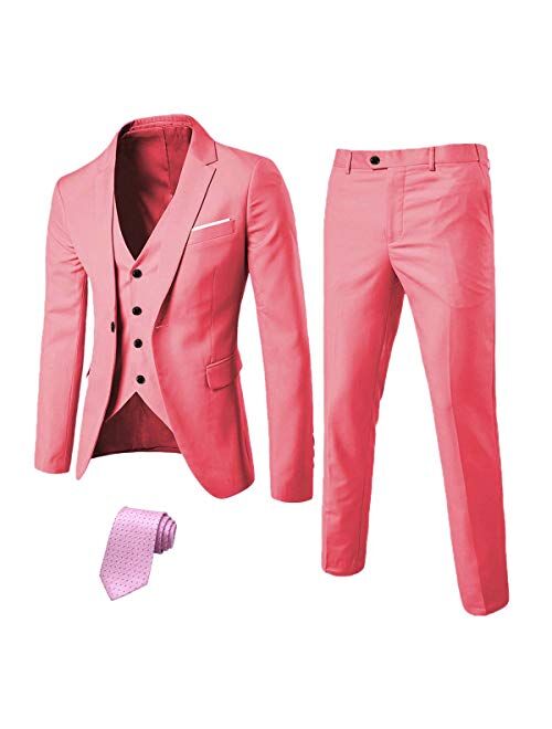 EastSide Men's Slim Fit 3 Pieces Suit, One Button Blazer Set, Jacket Vest & Pants