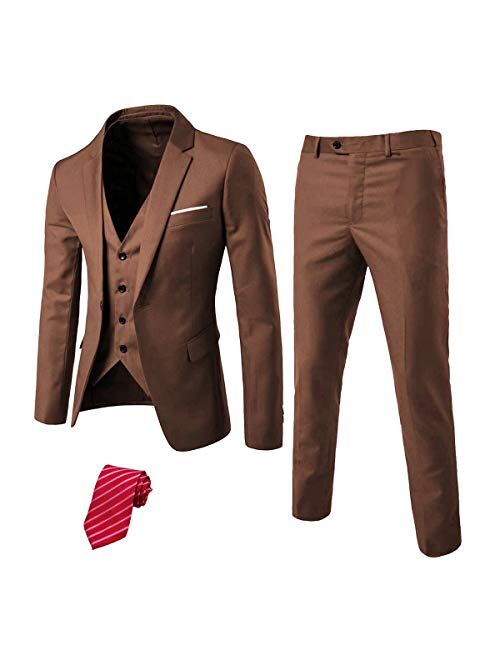 EastSide Men's Slim Fit 3 Pieces Suit, One Button Blazer Set, Jacket Vest & Pants