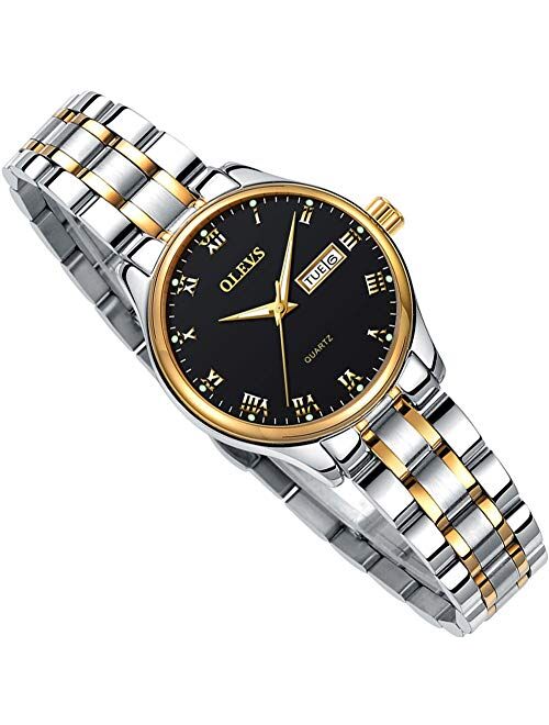 OLEVS Watch for Woman, Dress Ladies Watches with Day Date Small Face Depth Waterproof in Stainless Steel Band Fashion Luminous Casual Business Quartz Watches for Business