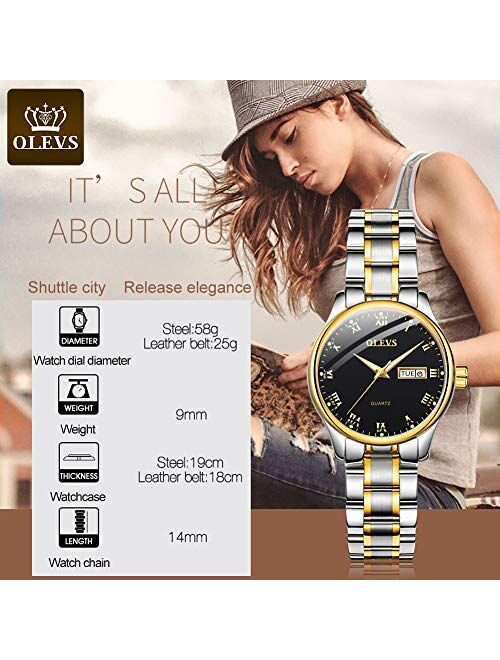 OLEVS Watch for Woman, Dress Ladies Watches with Day Date Small Face Depth Waterproof in Stainless Steel Band Fashion Luminous Casual Business Quartz Watches for Business