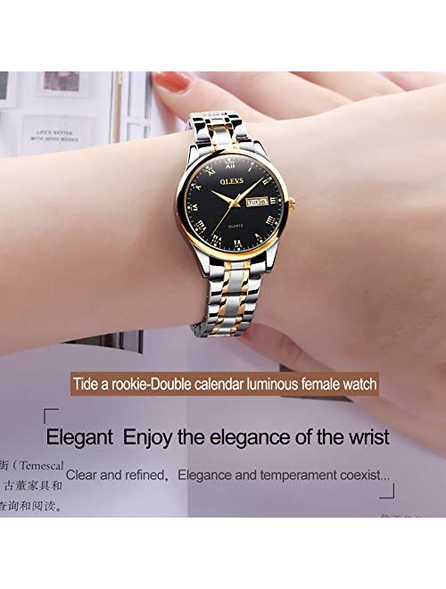 OLEVS Watch for Woman, Dress Ladies Watches with Day Date Small Face Depth Waterproof in Stainless Steel Band Fashion Luminous Casual Business Quartz Watches for Business