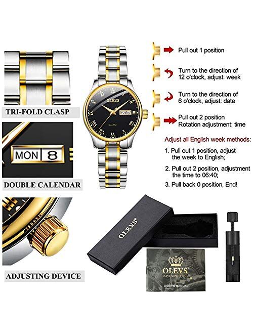 OLEVS Watch for Woman, Dress Ladies Watches with Day Date Small Face Depth Waterproof in Stainless Steel Band Fashion Luminous Casual Business Quartz Watches for Business