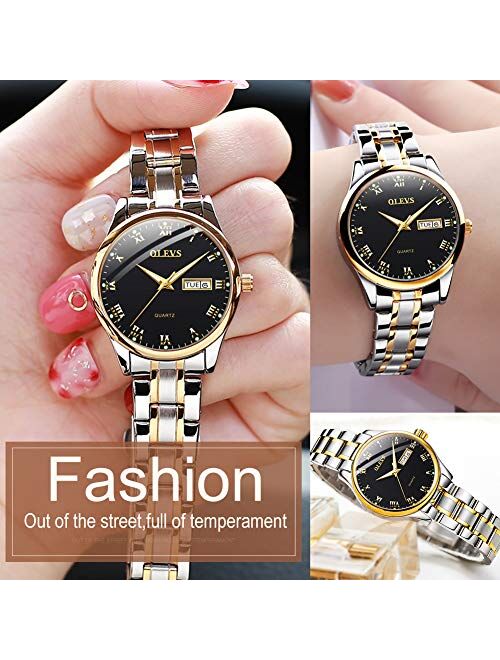 OLEVS Watch for Woman, Dress Ladies Watches with Day Date Small Face Depth Waterproof in Stainless Steel Band Fashion Luminous Casual Business Quartz Watches for Business