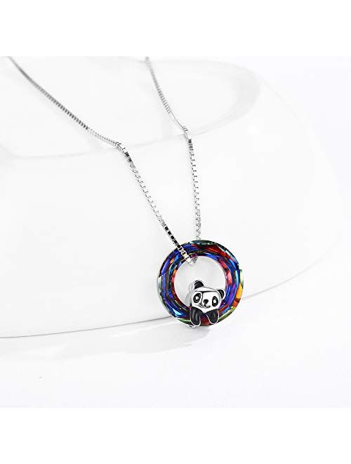 925 Sterling Silver Panda with Crystal Pendant Necklace Birthday Gifts for Women Daughter