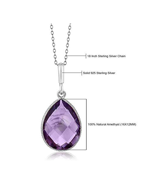 Gem Stone King 925 Sterling Silver Amethyst Pendant Necklace 6.50 Ct Pear Shape Gemstone Birthstone For Women with 18 Inch Silver Chain