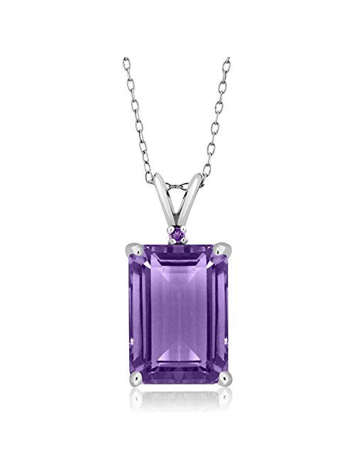 Gem Stone King Purple Amethyst 925 Sterling Silver Pendant Necklace 7.12 Ct Emerald Cut Gemstone Birthstone with 18 Inch Silver Chain