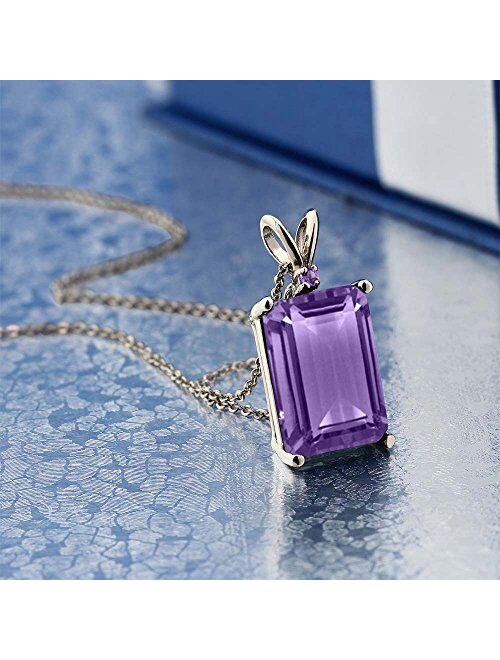 Gem Stone King Purple Amethyst 925 Sterling Silver Pendant Necklace 7.12 Ct Emerald Cut Gemstone Birthstone with 18 Inch Silver Chain