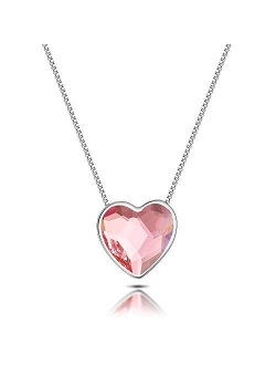 RIMAYZI 14K Platinum Plated Heart Crystal Necklaces for Women, Birthday Mothers day Gifts for Mom Wife Sister Daughters, Adjustable 16+2.4"