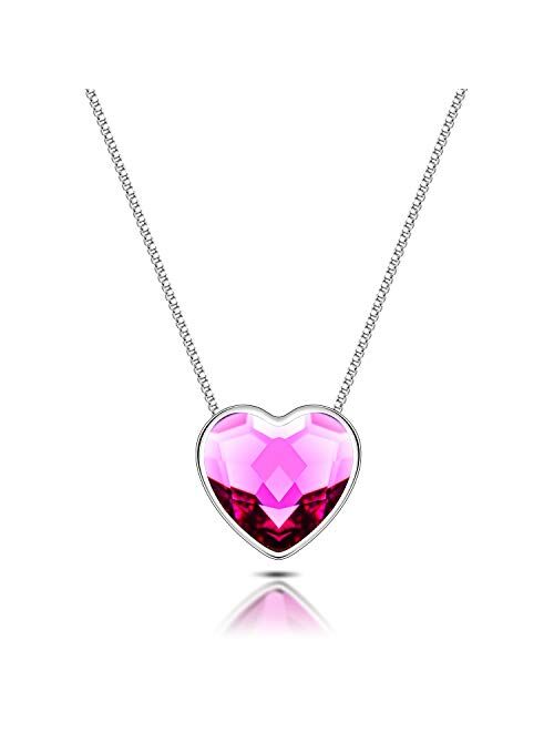 RIMAYZI 14K Platinum Plated Heart Crystal Necklaces for Women, Birthday Mothers day Gifts for Mom Wife Sister Daughters, Adjustable 16+2.4"