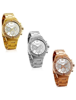 JewelryWe Men’s Womens Wrist Watch Waterproof Quartz Watch Gold Plated Stainless Steel Business Watches Gold Watch for Mothers Day