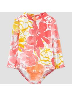 Baby Girls' Floral Print Long Sleeve One Piece Rash Guard - Just One You made by carter's Pink