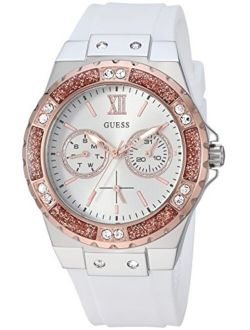 Stainles Steel   Rose Gold-Tone White Stain Resistant Silicone Watch with Day   Date Functions. Color: White (Model: U1053L2)