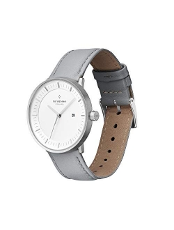 Nordgreen Philosopher Scandinavian Silver Analog Watch with Leather or Mesh Interchangeable Straps