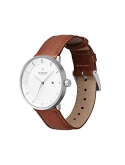 Nordgreen Philosopher Scandinavian Silver Analog Watch with Leather or Mesh Interchangeable Straps