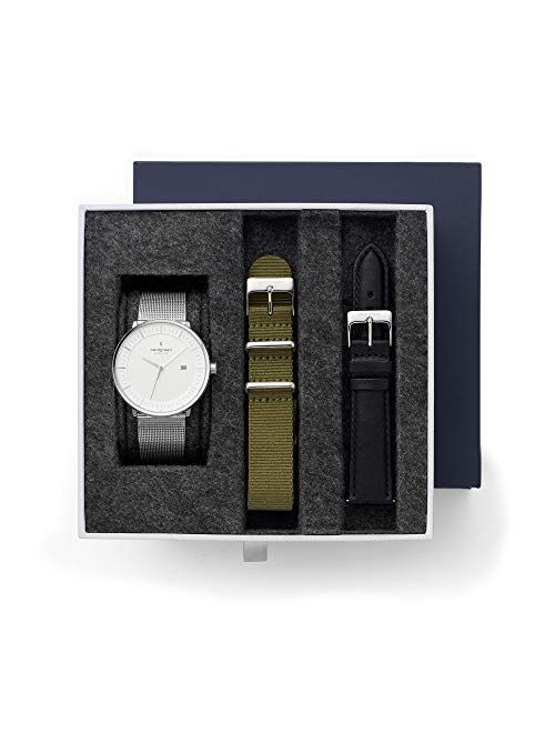 Nordgreen Philosopher Scandinavian Silver Analog Watch with Leather or Mesh Interchangeable Straps