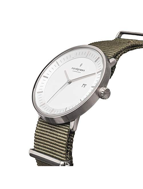 Nordgreen Philosopher Scandinavian Silver Analog Watch with Leather or Mesh Interchangeable Straps