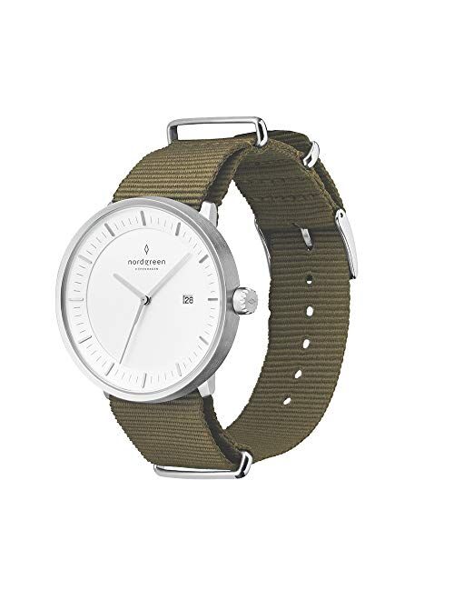 Nordgreen Philosopher Scandinavian Silver Analog Watch with Leather or Mesh Interchangeable Straps