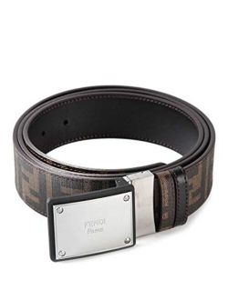 Logo Plaque Buckle Belt Cintura Placca Zucca Havana Brown Reversible New